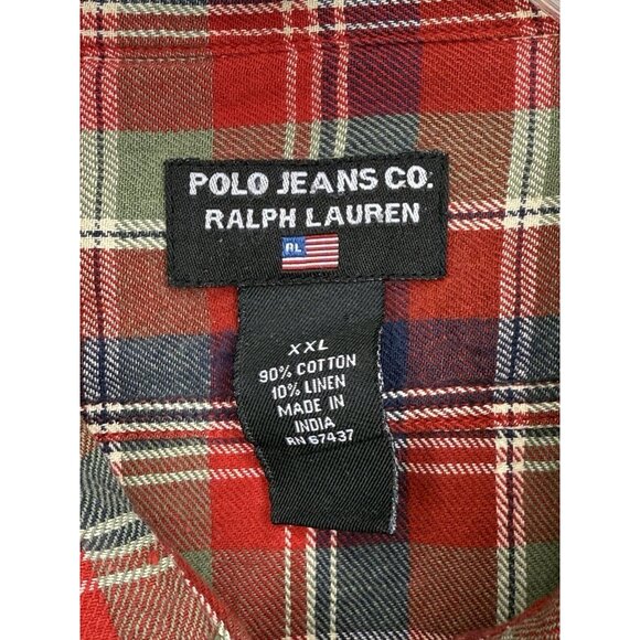 VTG Polo Jeans Co. Ralph‎ Lauren Men's XXL Red Green Plaid Button Down Shirt USA - Picture 2 of 7